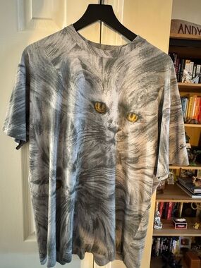 Gray Cat Graphic Tee with Yellow Eyes - GIVENCHY
